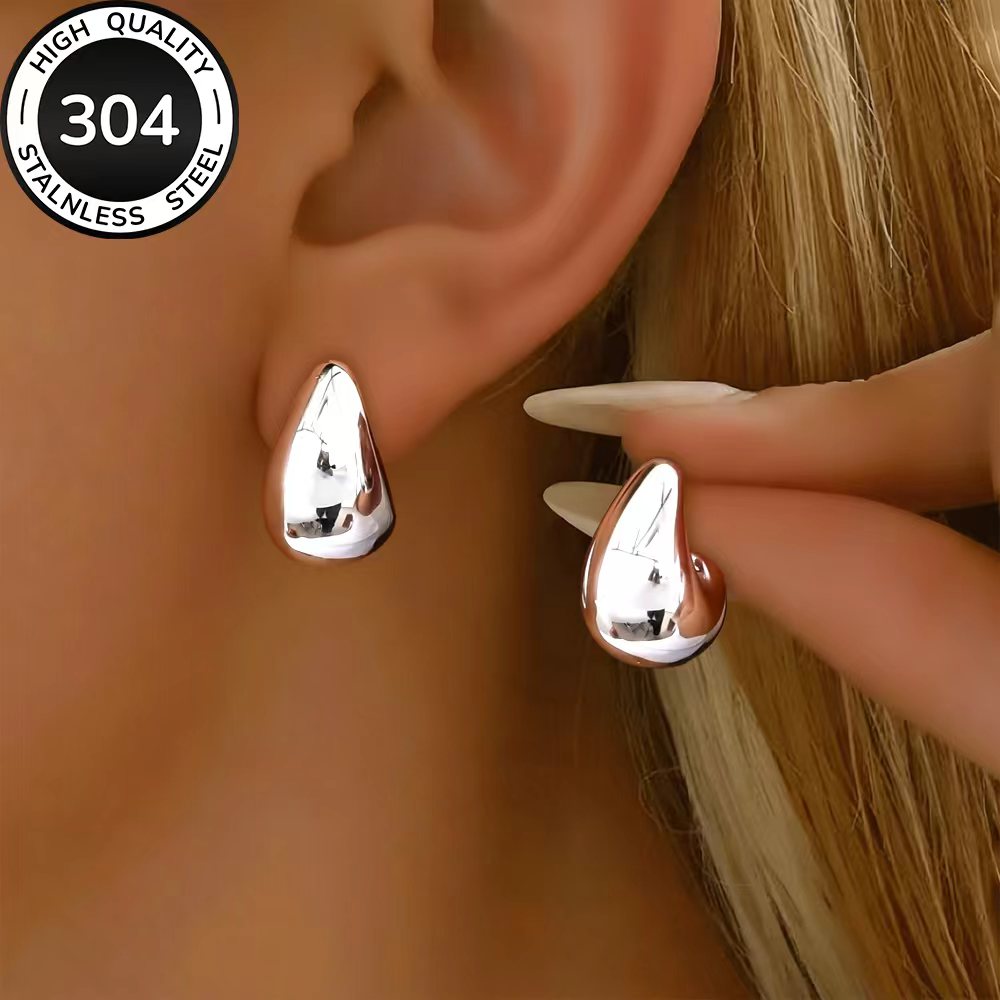 Women's Hypoallergenic Golden Stainless Steel Earrings, Elegant Design